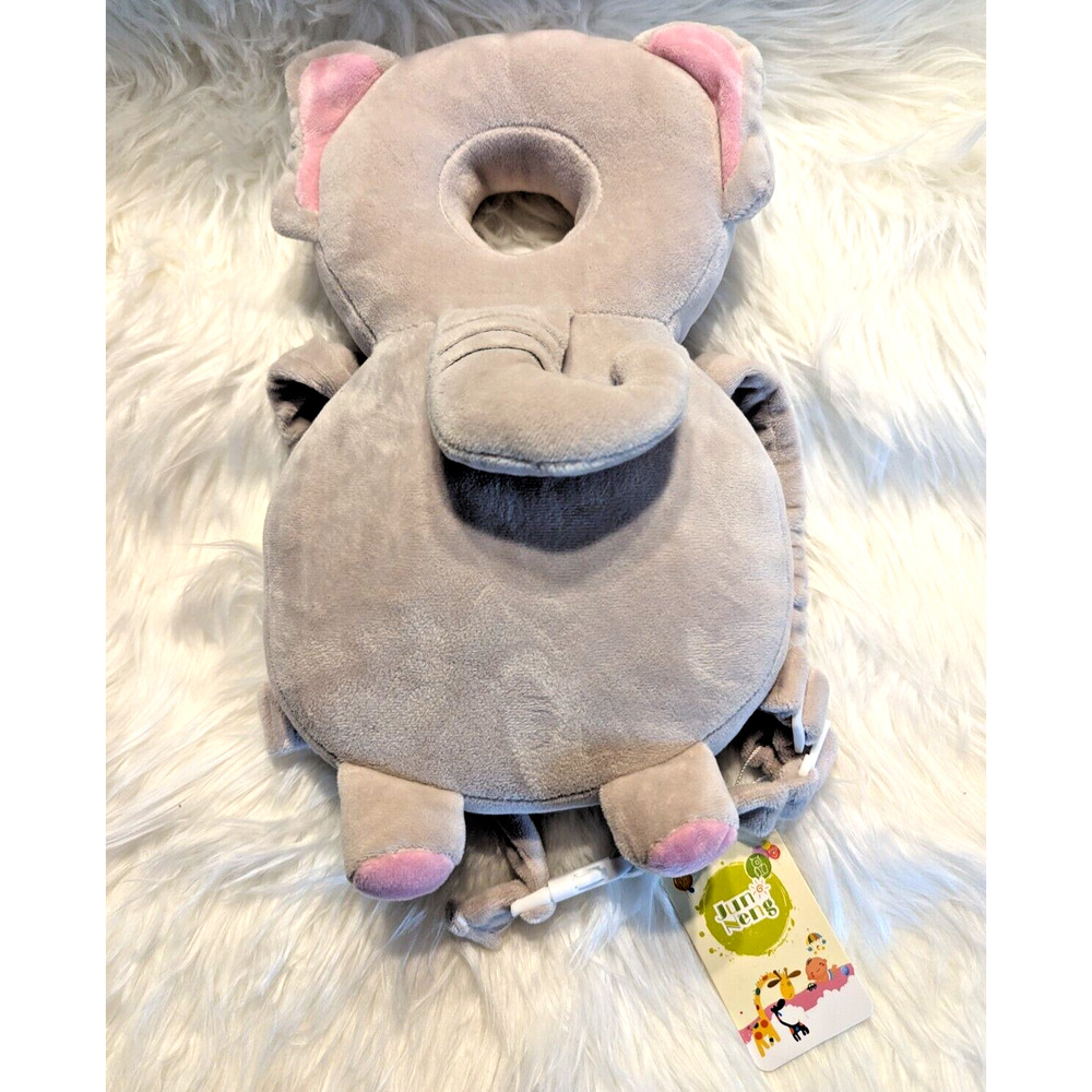 Plush Elephant Head Protector Pillow - Gray Pink